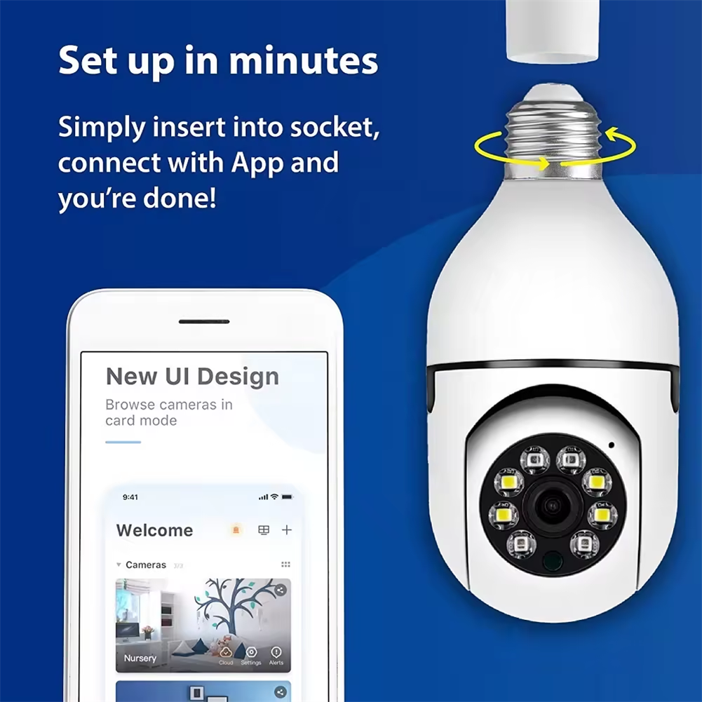 V380 Pro House Small Wireless Camera Cctv Security HD 1080P PTZ Wifi LED Bulb Motion Detection Talkback Security System