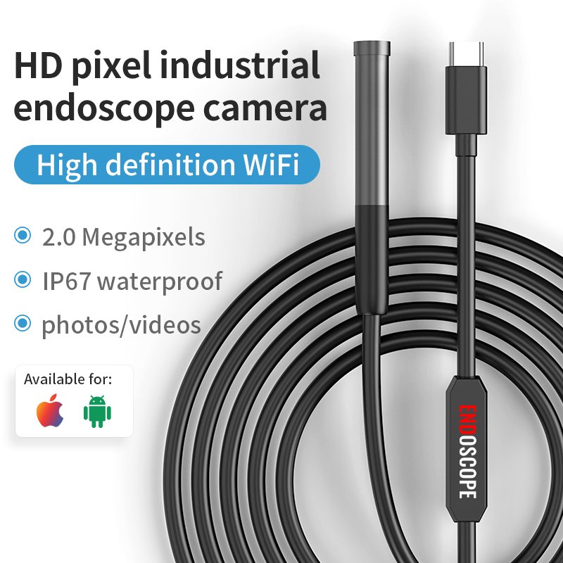 W300 Wi-Fi 3 in 1 USB Endoscope IP67 Waterproof Endoscope Industria Pipe Camera 1080P HD Type-C USB-iOS Compatible Phone/Tablets