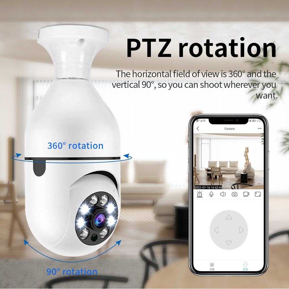 Bulb Camera PTZ 360 E27 Lamp Cap Mini IP Wireless Automatically Tracking 4MP Resolution Indoor/Outdoor 4G Network Alarm Lens