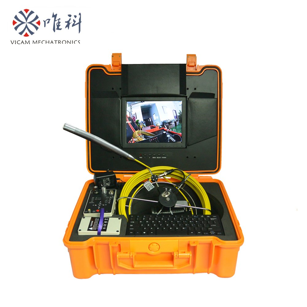 Vicam endoscope inspection camera 29mm self level pipeline video camera with 30m cable and long spring