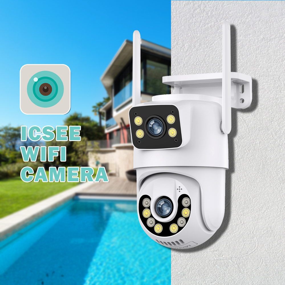 ICSEE Dual Lens CCTV Network Dome Camera Indoor Security Night Vision Supervisory Tracking WIFI Box Supervisory Day SD Card