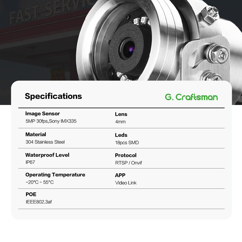 GA-EX1FI-M5S 5MP 304 Stainless Steel IP67 Waterproof Explosion-Proof IP POE Security Camera Quality Equal to IECEX ATEX