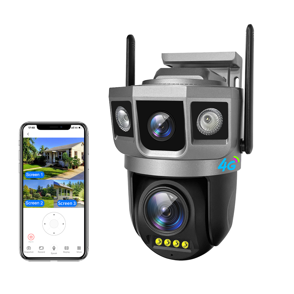 V380 Three Lens 4G Cctv Camera 6mp Bullet Wifi Security System With Full Night Vision Pan-Tilt Auto Tracking Outdoor Camera