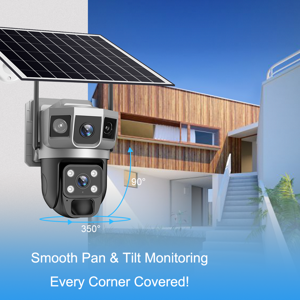 Rscamtom v380 pro 4g camera dual lens triple screen solar camera color night vision motion detection wifi solar camera