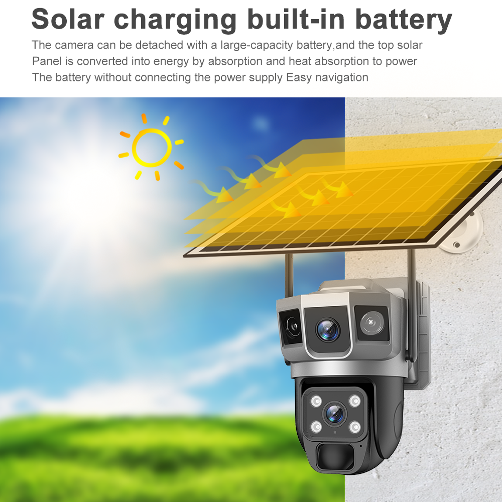 Rscamtom v380 pro 4g camera dual lens triple screen solar camera color night vision motion detection wifi solar camera