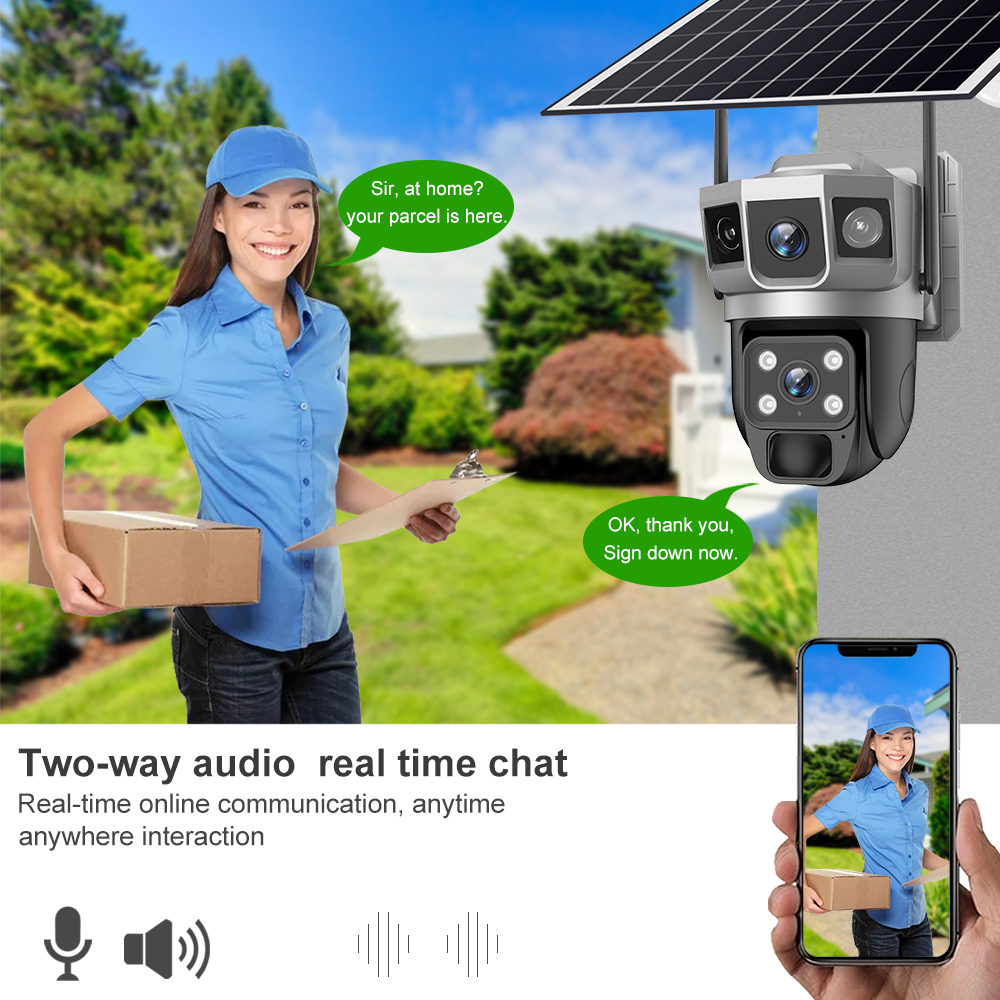 Rscamtom v380 pro 4g camera dual lens triple screen solar camera color night vision motion detection wifi solar camera