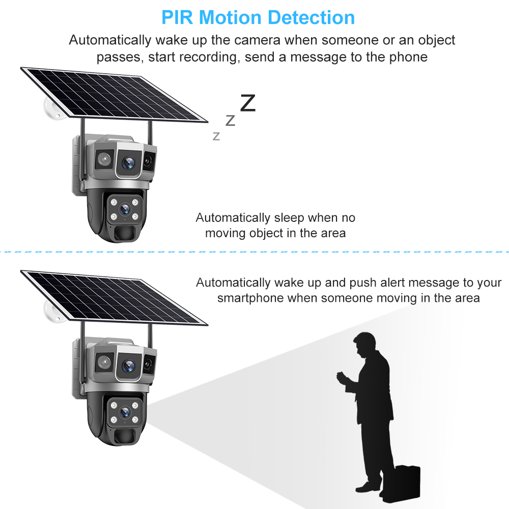 Rscamtom v380 pro 4g camera dual lens triple screen solar camera color night vision motion detection wifi solar camera