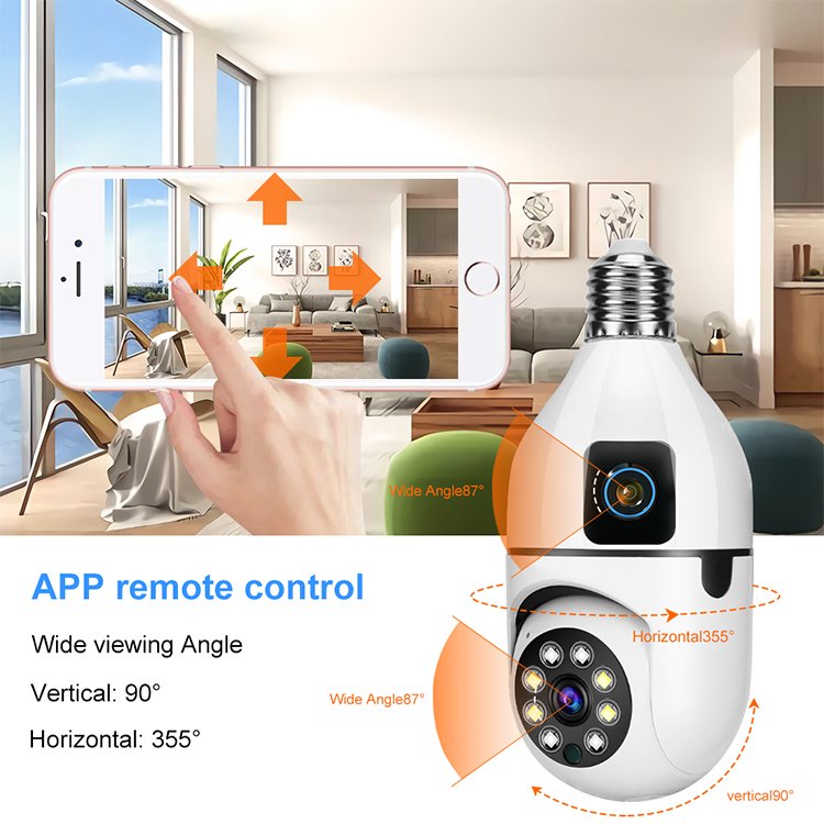 Smart 4mp Wireless Wifi Light Bulb Camera 360 Surveillance Security Ip Camera Indoor Dual Lens E27 Bulb Cctv Camera