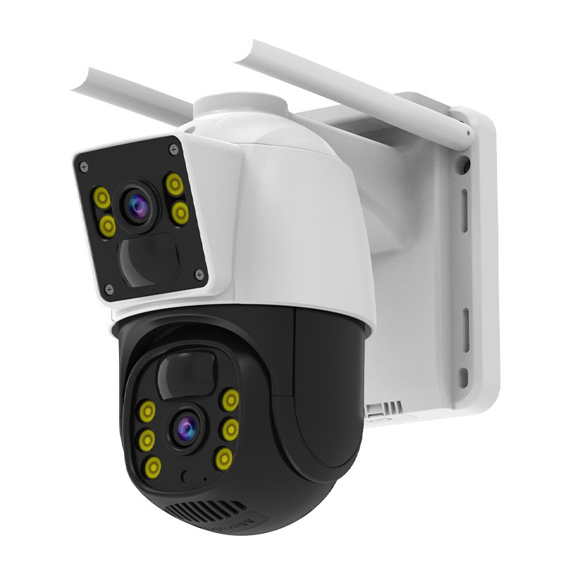 Outdoor IP66 Waterproof 3MP Solar Low Power Battery 4G Network Camera Dual Lens Dual View Linkage Security 4G Solar CCTV Camera