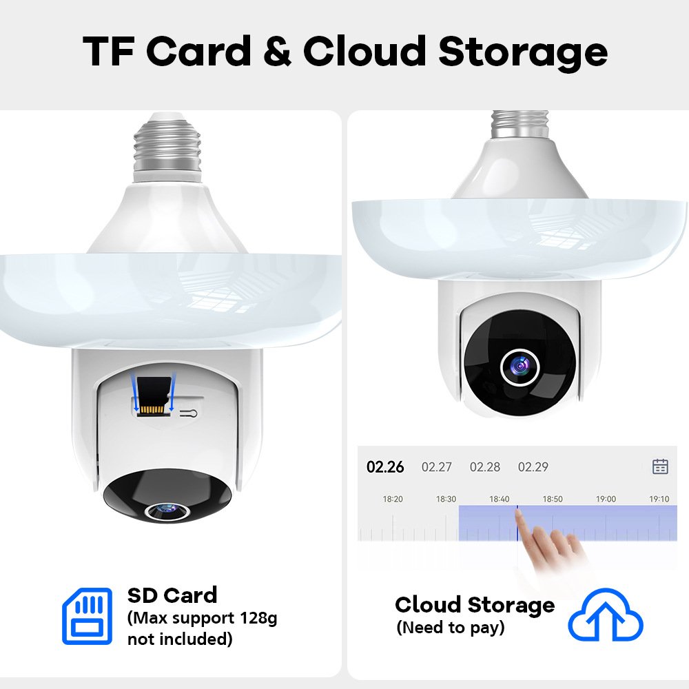 Gsmart 3MP WiFi Bulb Camera with E27 Port Indoor LED Lamp Security Home Smart Camera Motion Sound Alarm with Light/Siren Switch