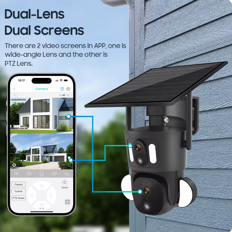 Ubox Human detect Viewing Dual lens Outdoor Cameras Surveillance Waterproof 4G GSM Wifi Network PTZ Solar Camera CCTV Security