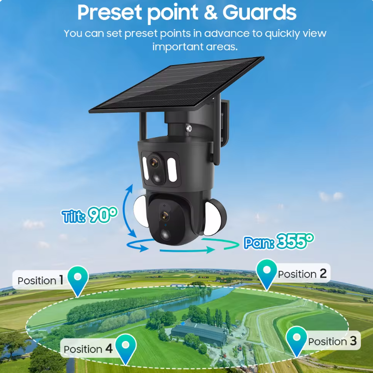 Ubox Human detect Viewing Dual lens Outdoor Cameras Surveillance Waterproof 4G GSM Wifi Network PTZ Solar Camera CCTV Security