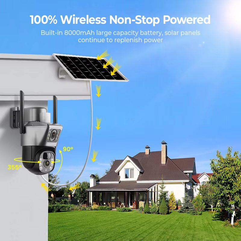 Wireless Wifi Solar Camera 4K 4G Outdoor Waterproof 8mp Dual Lens Hd Home Security Network Cctv Camera