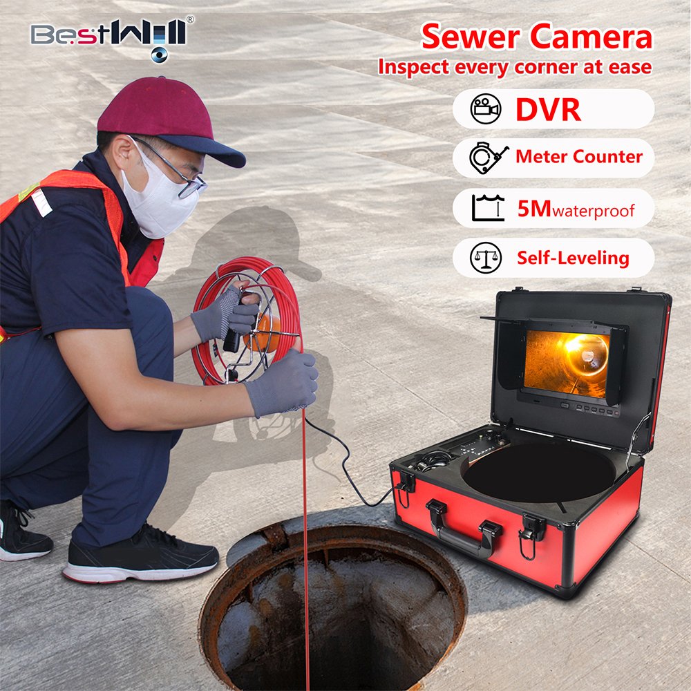 Sewer drain industrial endoscope logging inspection camera with 23mm diameter camera head flexible with 12 led high white light
