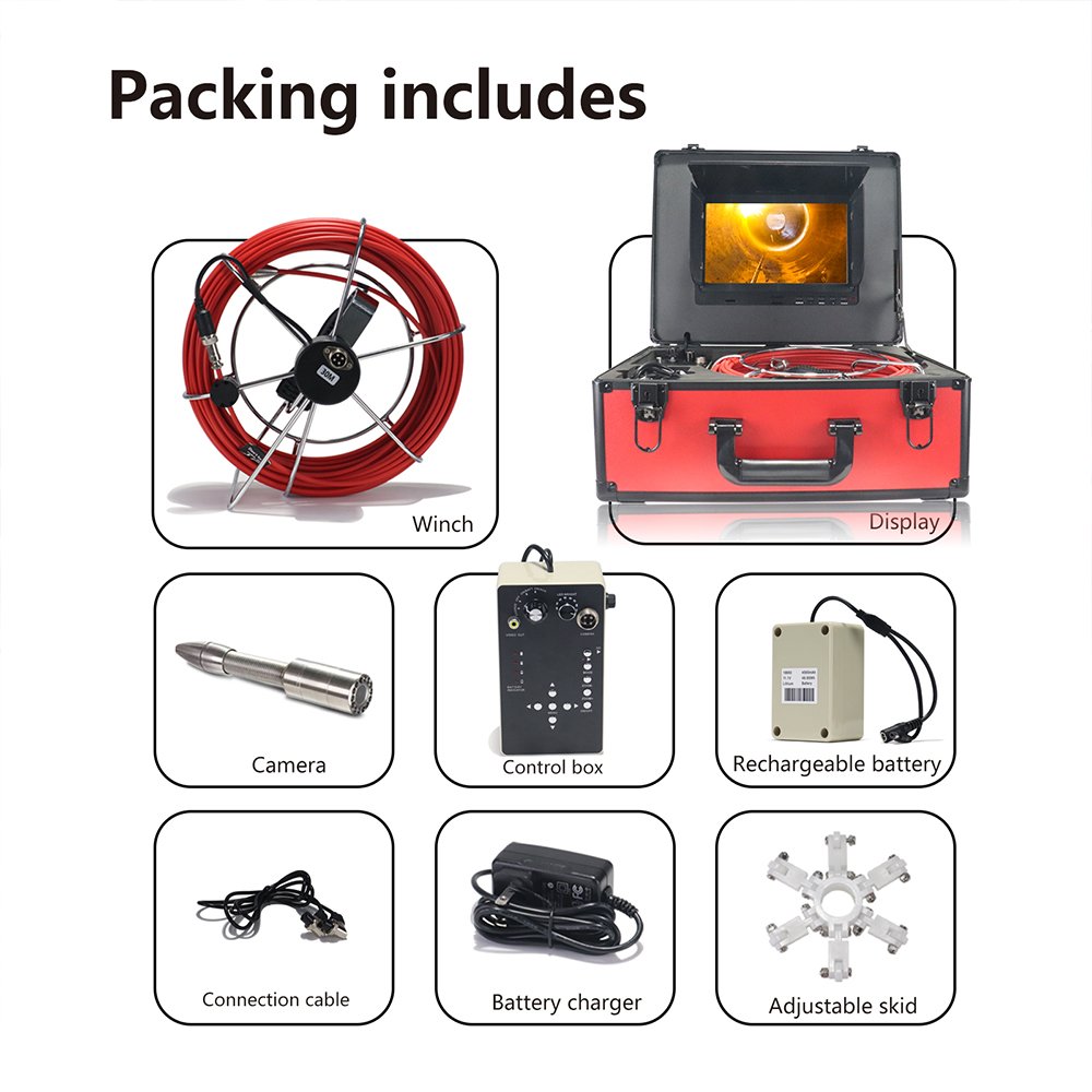 Sewer drain industrial endoscope logging inspection camera with 23mm diameter camera head flexible with 12 led high white light
