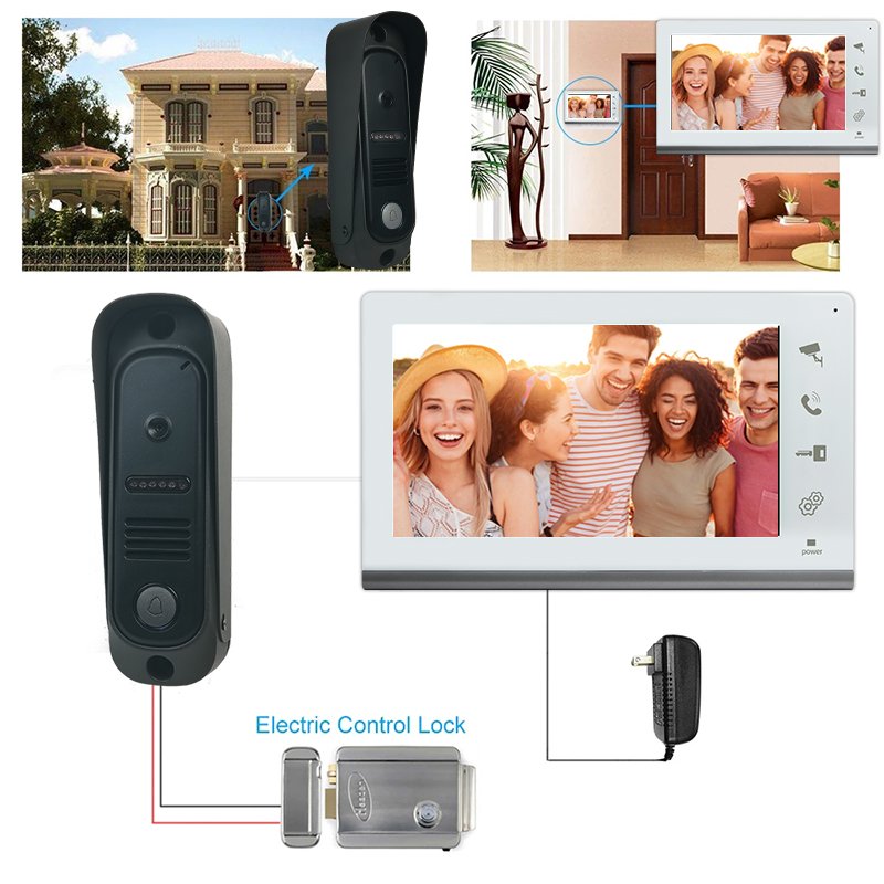 VIDEW 4 Wired Video Intercom System RFID Unlock Camera Doorbell with 7 Inch Screen Night Vision Home Door Bell for Villa