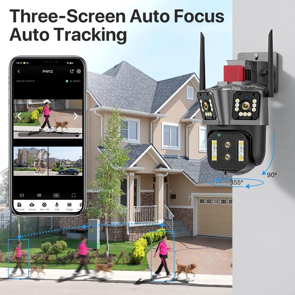 Camara De Seguridad Exterior Camara Audio Outdoor 4 Lens Color Night Vision WIFI Kamara PTZ CCTV 8K 10X Zoom Network Camera