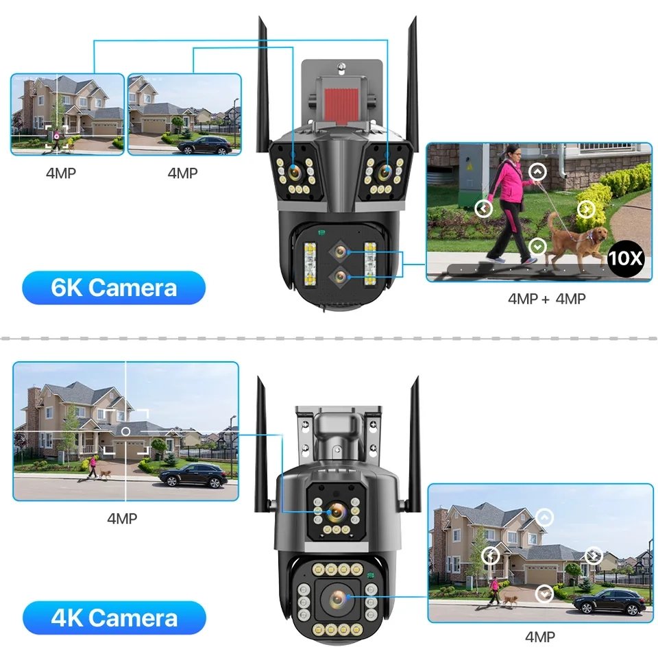 Camara De Seguridad Exterior Camara Audio Outdoor 4 Lens Color Night Vision WIFI Kamara PTZ CCTV 8K 10X Zoom Network Camera
