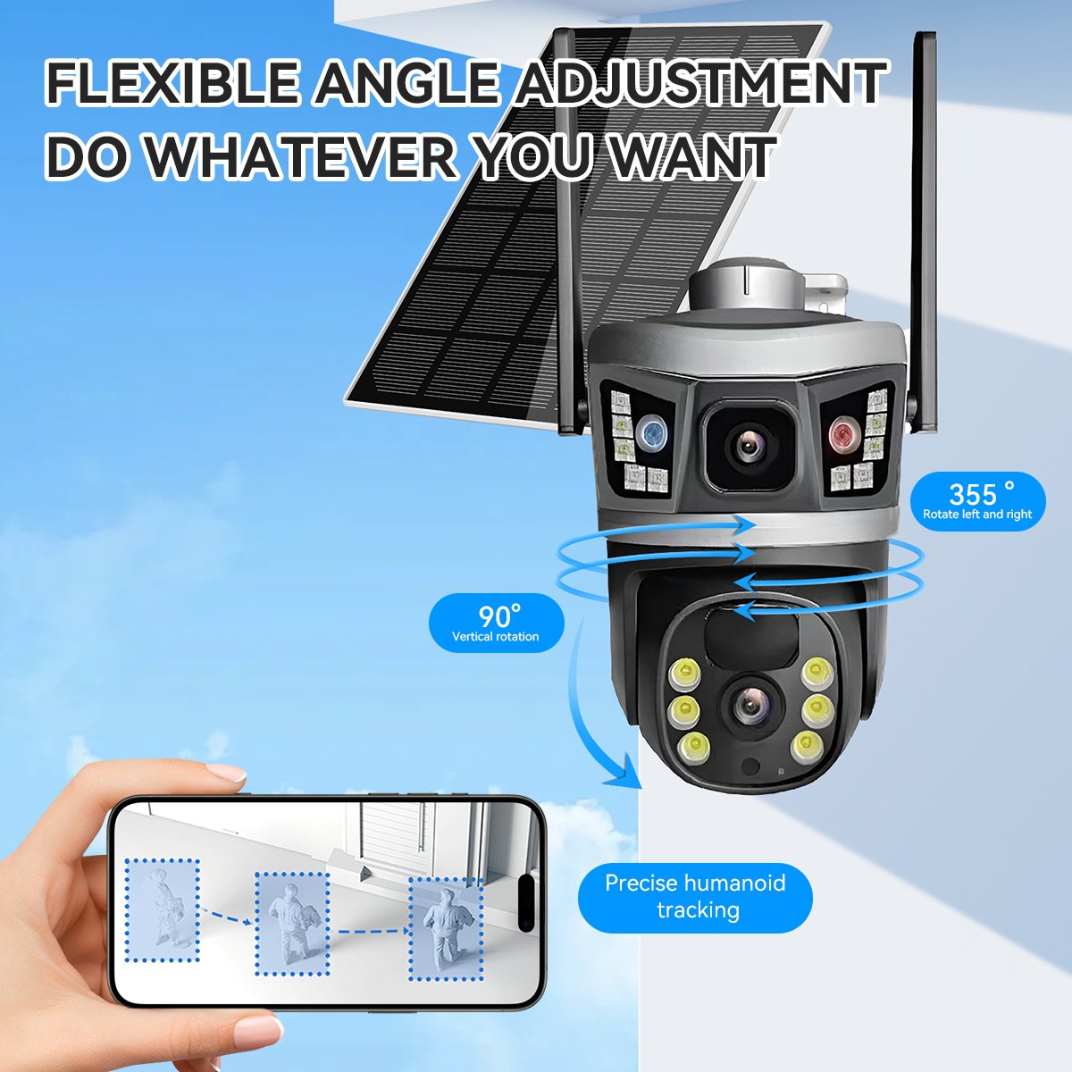V380Pro Solar 4K 4G Sim 8MP Dual Lens Wireless WiFi Security Cameras PIR Mobile Detection Outdoor Safety Surveillance Camera