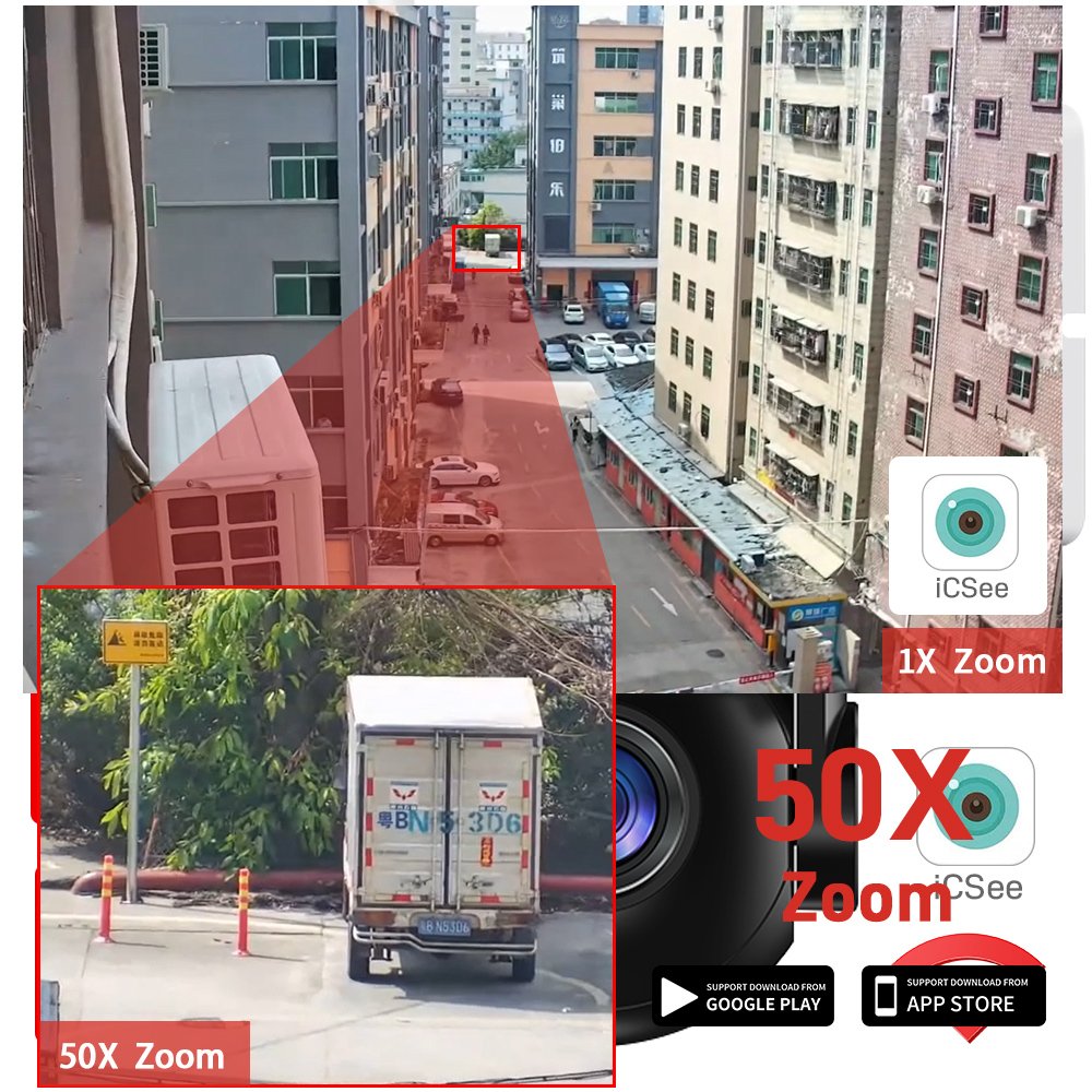 Rscamtom 8MP farm wireless outdoor camera tracking PIR infrared detection full color night vision ptz camera 50x zoom