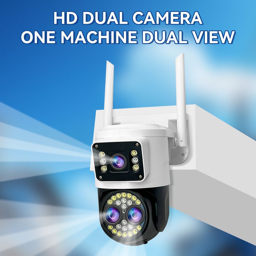 Factory wholesale binocular dual lens surveillance cameras WIFI indoor and outdoor wireless monitors 4G HD night vision home