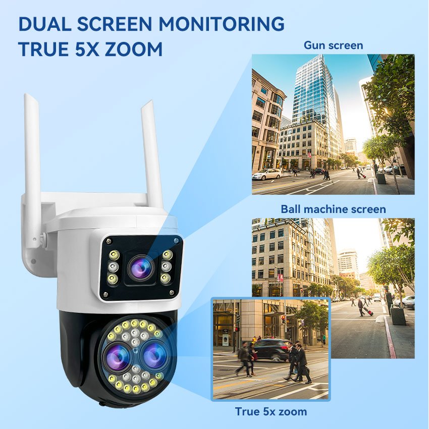 Factory wholesale binocular dual lens surveillance cameras WIFI indoor and outdoor wireless monitors 4G HD night vision home