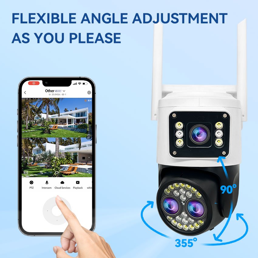 Factory wholesale binocular dual lens surveillance cameras WIFI indoor and outdoor wireless monitors 4G HD night vision home