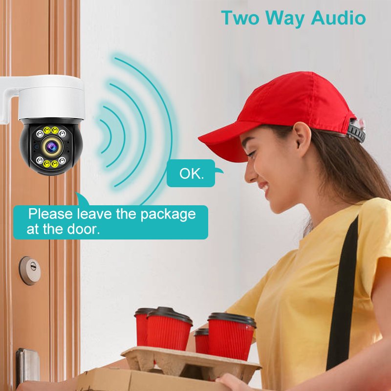 2MP Outdoor Pan & Tilt Network Dome Camera with Microphone and Speaker 1080P Color Night VISION CCTV Mini Network Camera PTZ