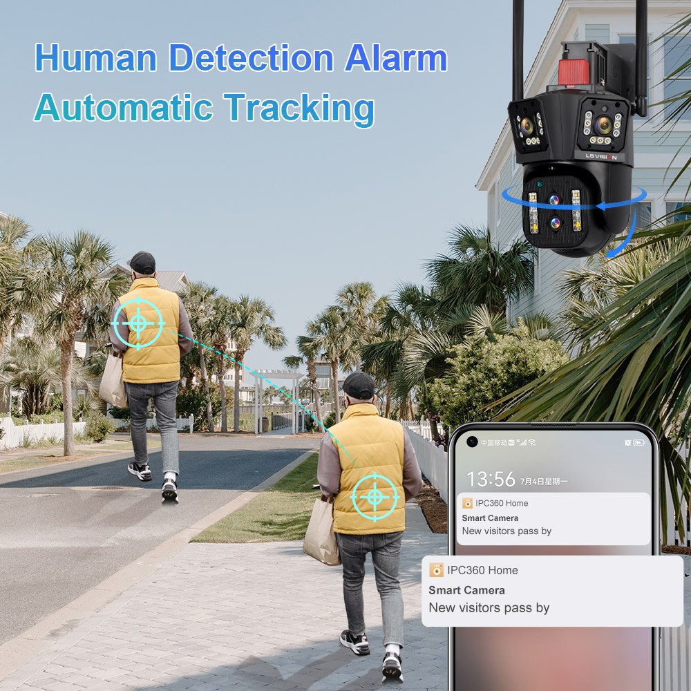 LS VISION 8K Outdoor 10X Optical Zoom Surveillance Cctv WIFI Security Camera Audio Ptz Four lenses three screens network camera