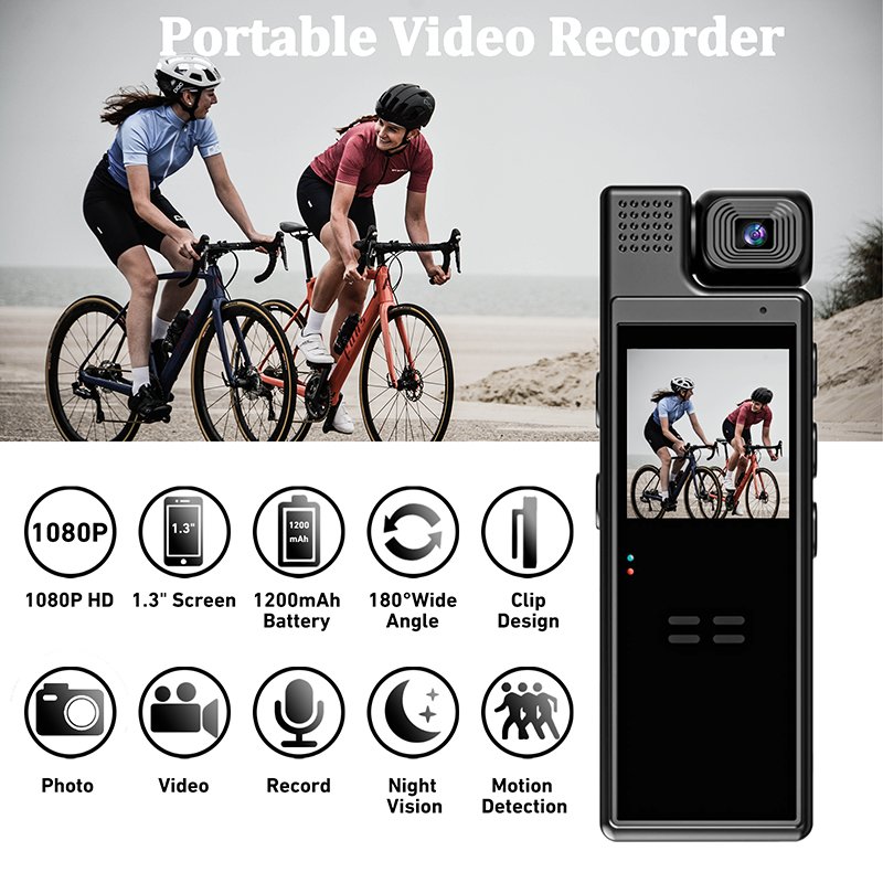 1.3inch Screen 1080P Full HD Night Vision 180 Degree Rotation Lens Mini Body Camera Sports DVR Recorder with Clip
