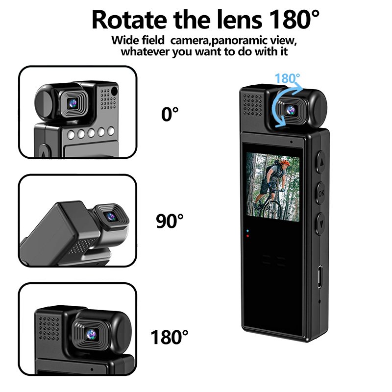 1.3inch Screen 1080P Full HD Night Vision 180 Degree Rotation Lens Mini Body Camera Sports DVR Recorder with Clip