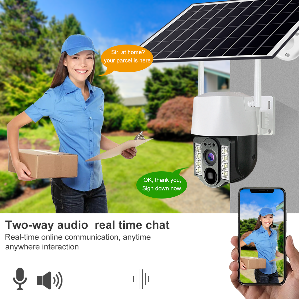 WiFi Solar-Powered Security CCTV Camera IP66 Motion Detection Face Recognition Low Power 4G LTE Connectivity SD Card Memory Card