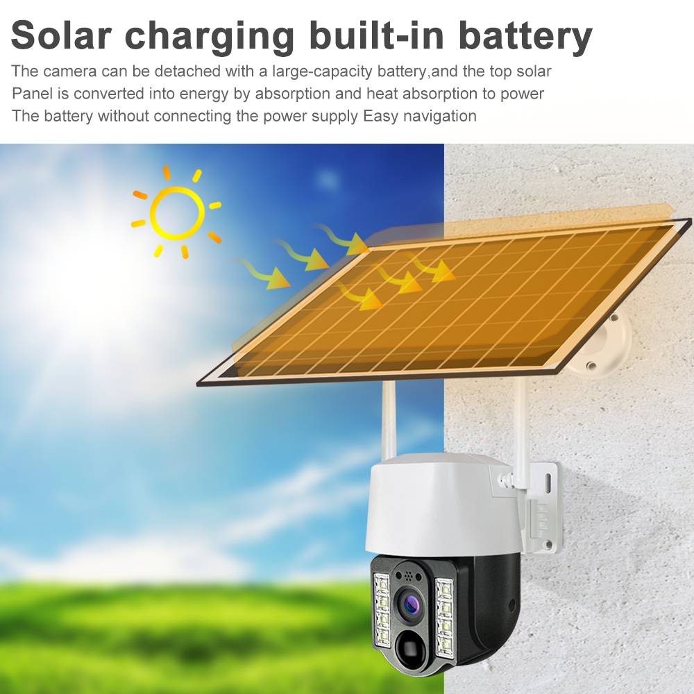 WiFi Solar-Powered Security CCTV Camera IP66 Motion Detection Face Recognition Low Power 4G LTE Connectivity SD Card Memory Card