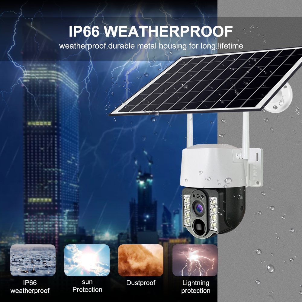 WiFi Solar-Powered Security CCTV Camera IP66 Motion Detection Face Recognition Low Power 4G LTE Connectivity SD Card Memory Card