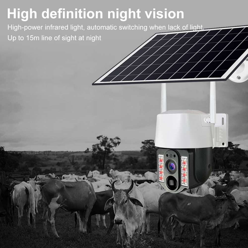 WiFi Solar-Powered Security CCTV Camera IP66 Motion Detection Face Recognition Low Power 4G LTE Connectivity SD Card Memory Card