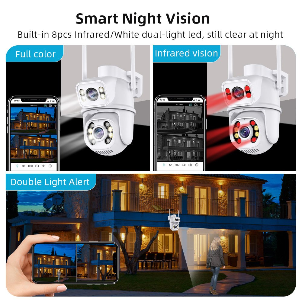 Anboqi 6MP 8MP Outdoor Dual Lens Wireless ip Camera cctv ICsee Wifi dual lens linkage Camera 4K Dual Lens ptz Network Camera