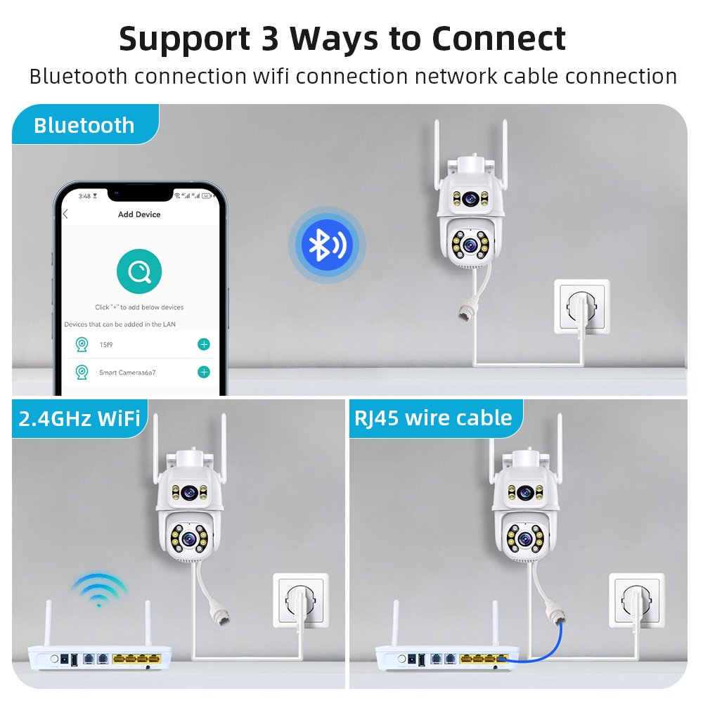 Anboqi 6MP 8MP Outdoor Dual Lens Wireless ip Camera cctv ICsee Wifi dual lens linkage Camera 4K Dual Lens ptz Network Camera