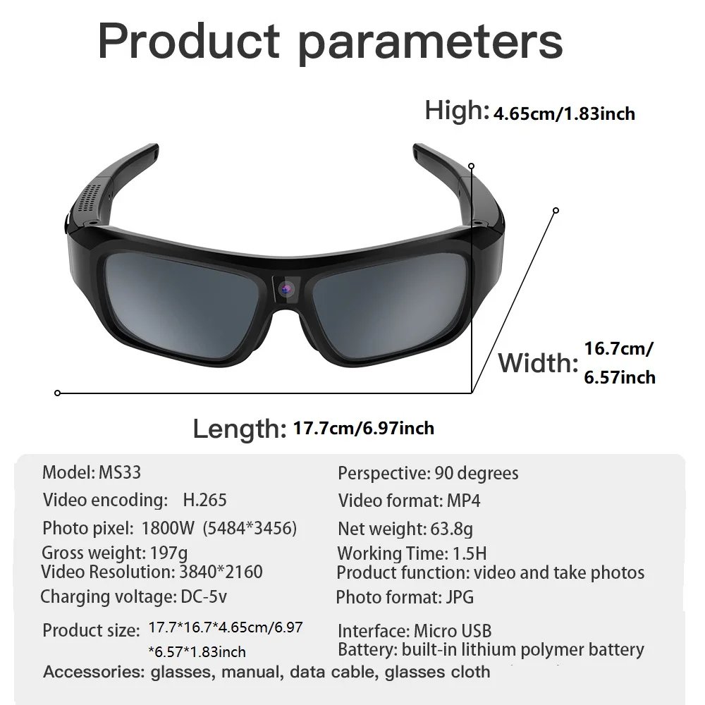4K HD Glasses Camera Video Driving Record Cycling Video Smart Glasses Camcorder Outdoor Mini Camera