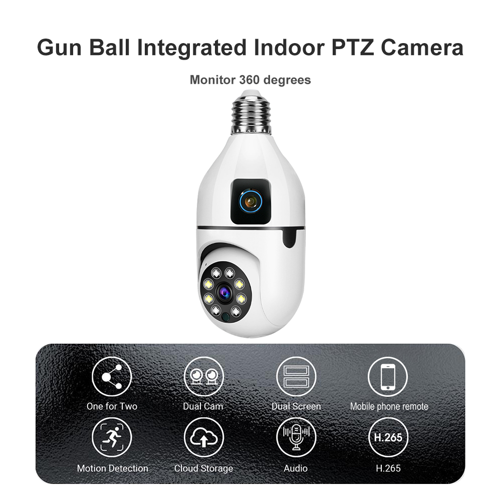 Bulb type indoor 360 degree dual lens wifi smart net camera v380 E27 Socket mini camera wireless wifi 1080p hd- night vision
