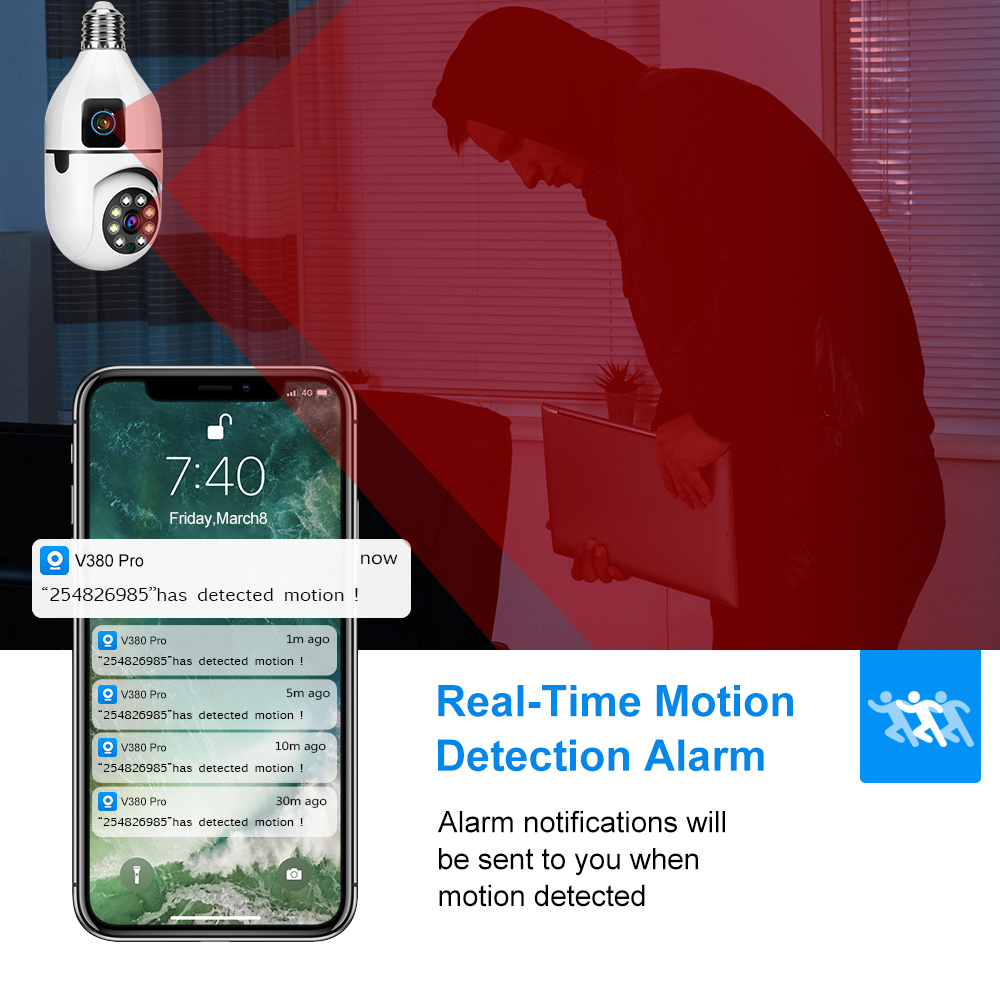 Bulb type indoor 360 degree dual lens wifi smart net camera v380 E27 Socket mini camera wireless wifi 1080p hd- night vision