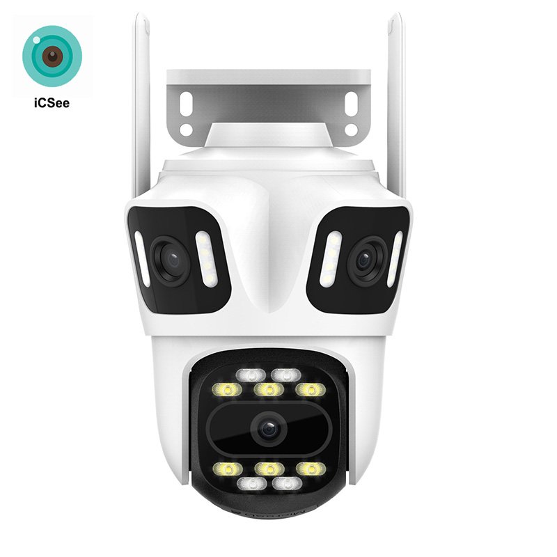 ICsee 6K Outdoor IP Camera Wifi Three Lens Three Screen Security PTZ Camera Auto Tracking Video Three Lens Wireless cctv Camera