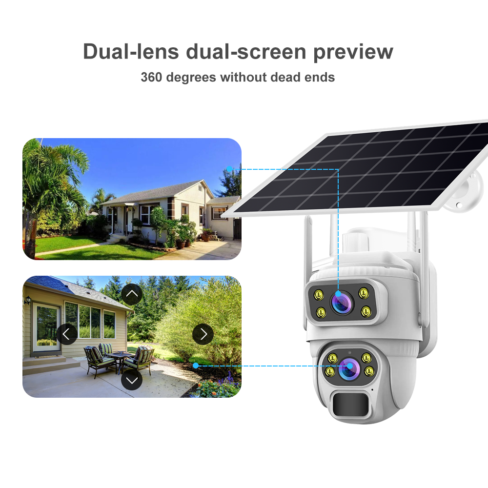Outdoor Low Power Waterproof V380pro 4MP 8W Cctv Camera Dual Lens Wireless Wifi Security Solar Camera