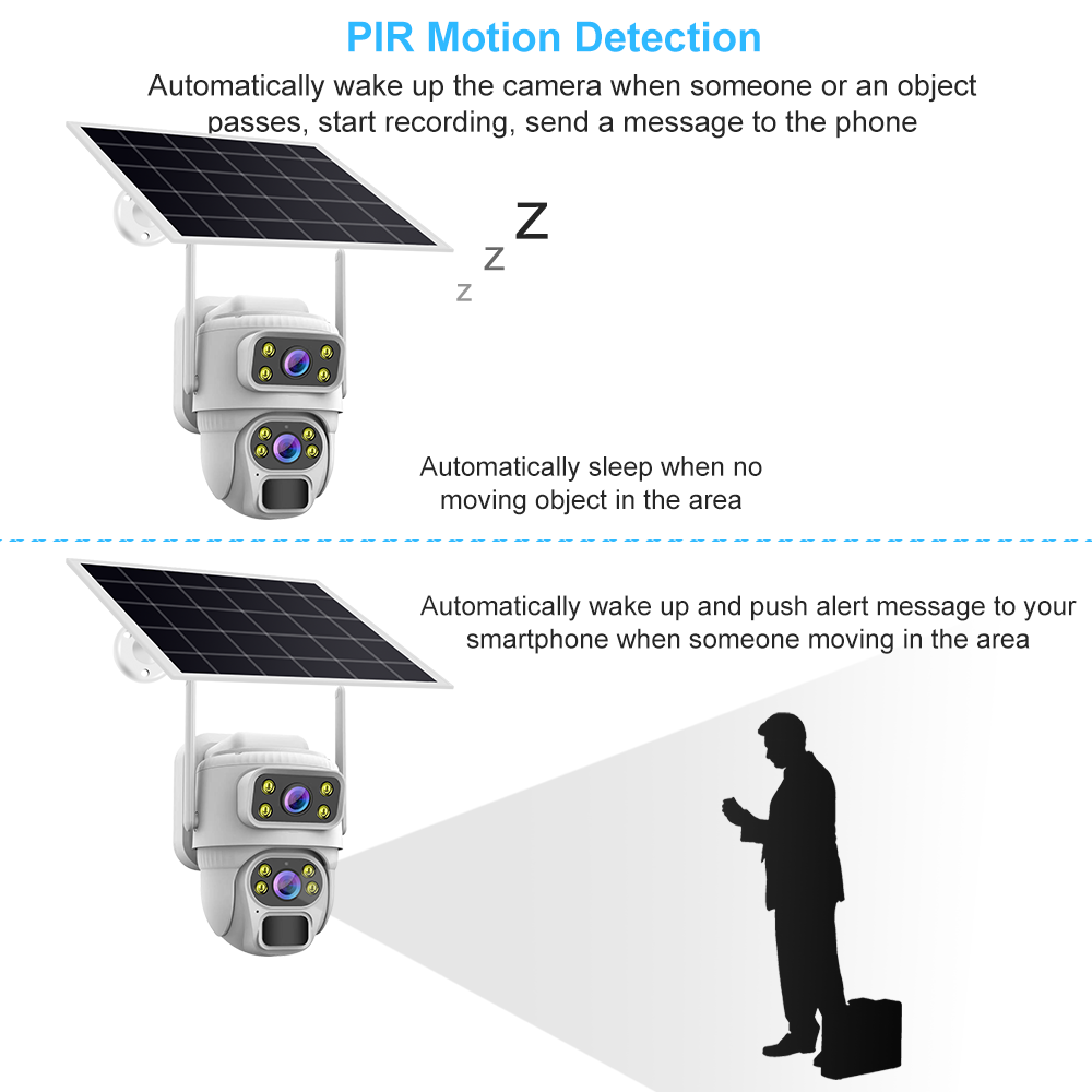 Outdoor Low Power Waterproof V380pro 4MP 8W Cctv Camera Dual Lens Wireless Wifi Security Solar Camera