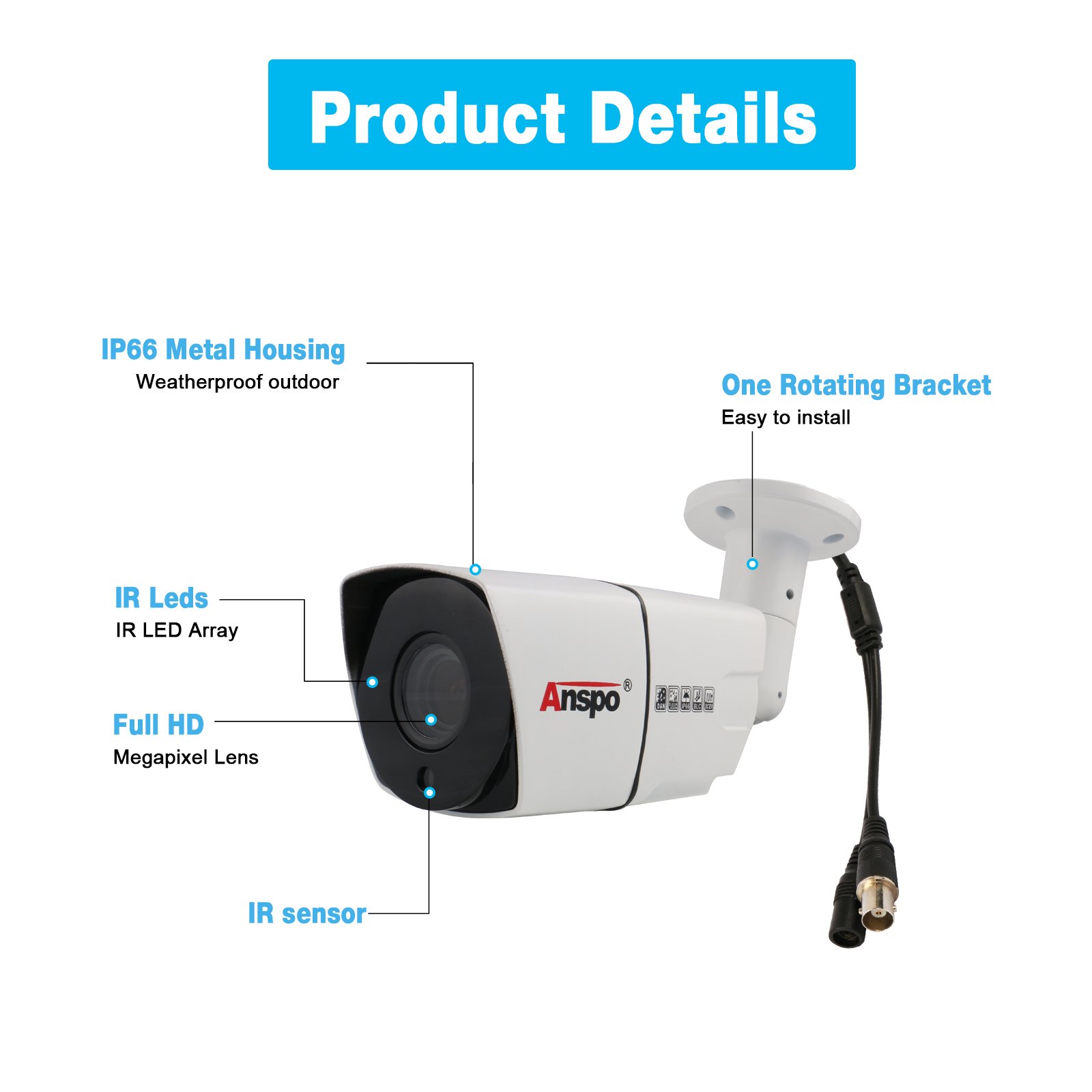 Anspo AHD Bullet camera 5MP DVR security CCTV camera Analog High Definition Infrared Night Vision