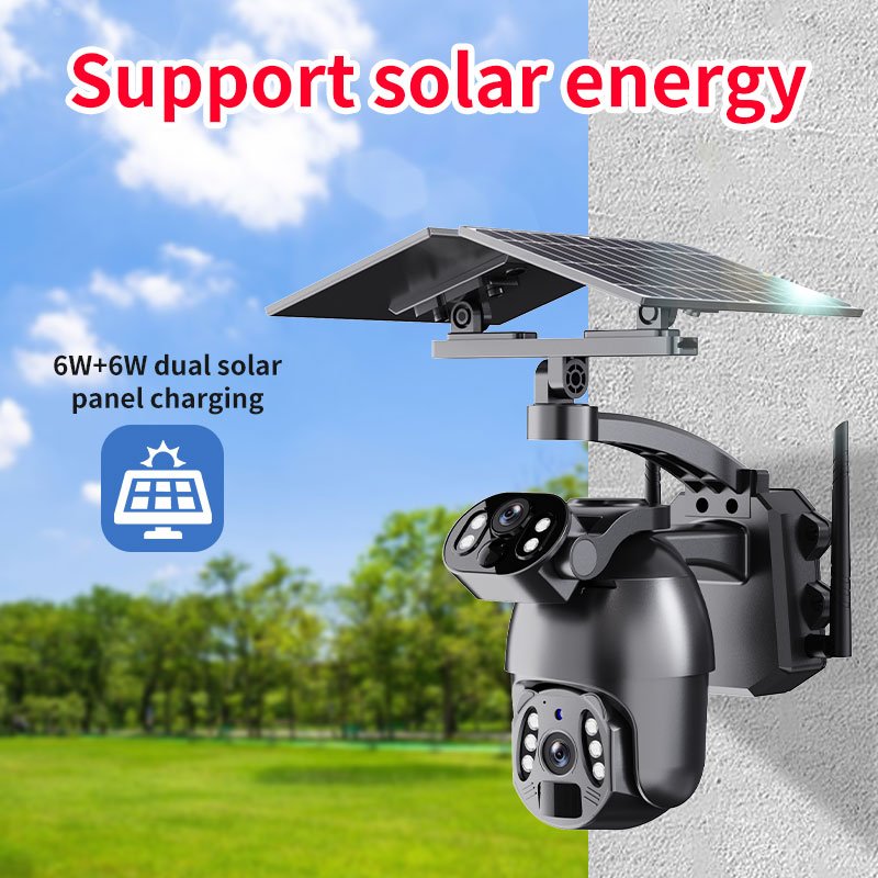 6MP UBOX/i-Cam+ Q6Max Black White Gray HD 2 Lens CCTV Home Security Solar Camera WiFi 4g Auto Tracking PTZ Network Camera