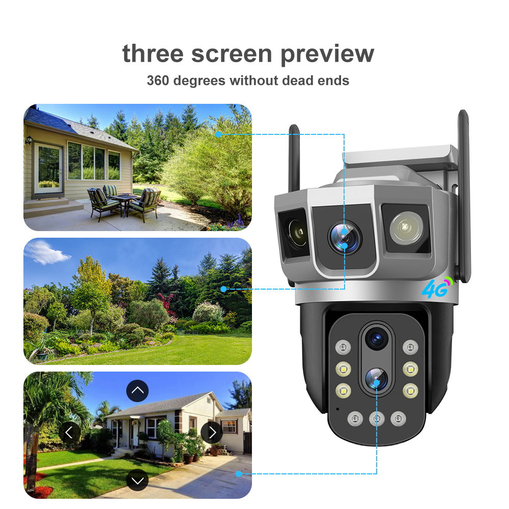 V380Pro 4g10x Zoom Camera Three Lens Two Way Audio Ptz Outdoor Security Network Three Screens IP Wireless Surveillance Camera