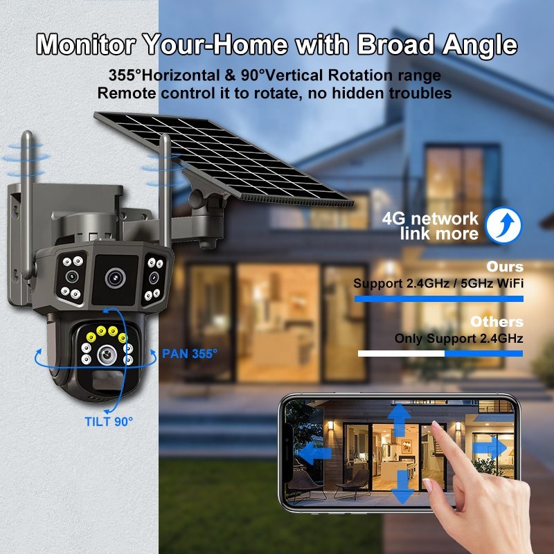 V380PRO 3MP HD 4G Dual lens Motion Detect Auto Tracking Solar PTZ Sim Card 10000mah Low-Power Battery Network Camera