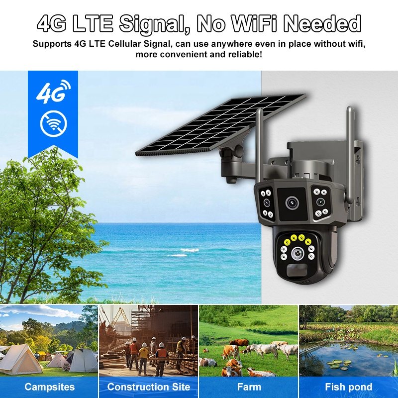 V380PRO 3MP HD 4G Dual lens Motion Detect Auto Tracking Solar PTZ Sim Card 10000mah Low-Power Battery Network Camera