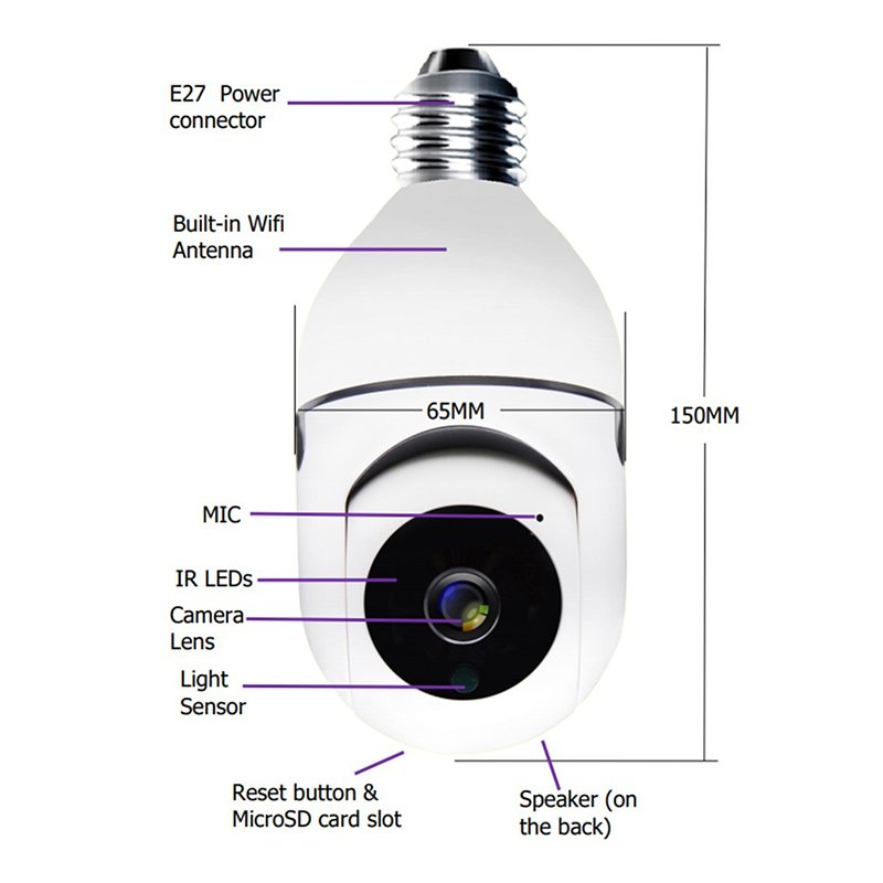YIIOT 1080P Indoor Camara Wireless Night Vision Panoramic 360 Degree 2.4G WIFI Surveillance Network Camera Lampada