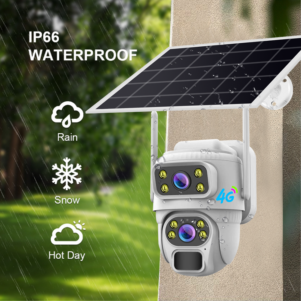 v380 Outdoor Dual Lens Solar Camera 4G Sim Card 4MP WiFi IP Camera Waterproof Solar Panel PTZ Two-Way Audio Cloud Memory Card